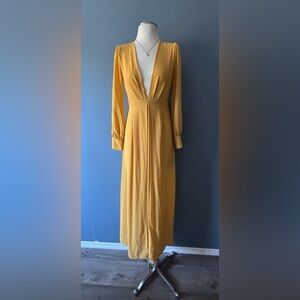 FOREVER 21 | Contemporary Deep V Maxi Dress with Peek-a-Boo Panel Yellow